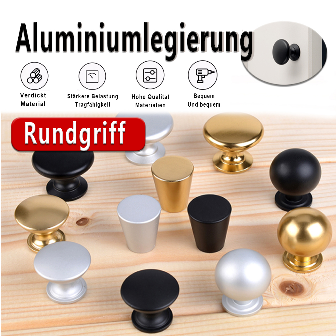 Furniture Hardware Supplies - 5PCS Aluminum Kitchen Cupboard Round Shape